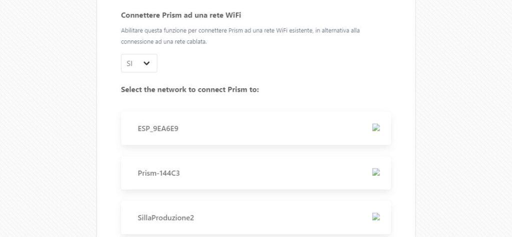 Configurazione Prism connessione rete wifi